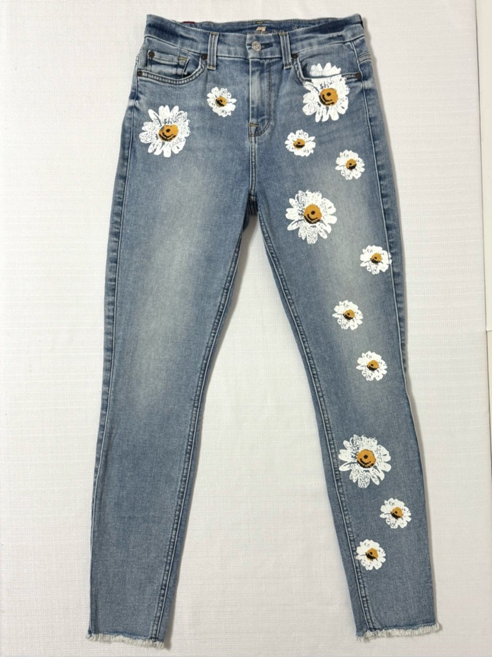 7 For All Mankind High Waist Ankle Skinny Jeans Daisy Painted Size 26